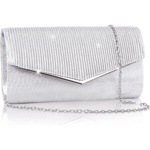 🆕Women’s Silver Bling Envelope Evening Bag w/Chain Polyester Formal Handbag